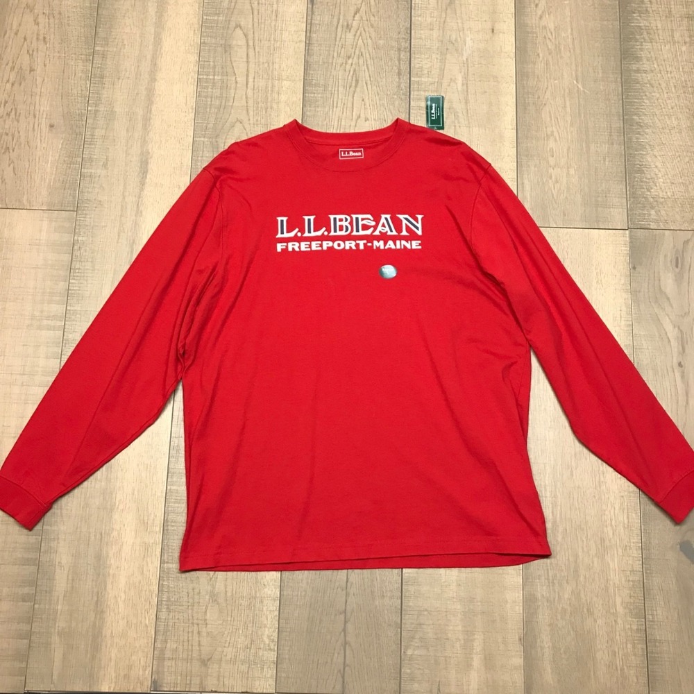 L.L. Bean‎ T-Shirt Tee Mens Size L Red Traditional Fit Long Sleeve Classic Logo